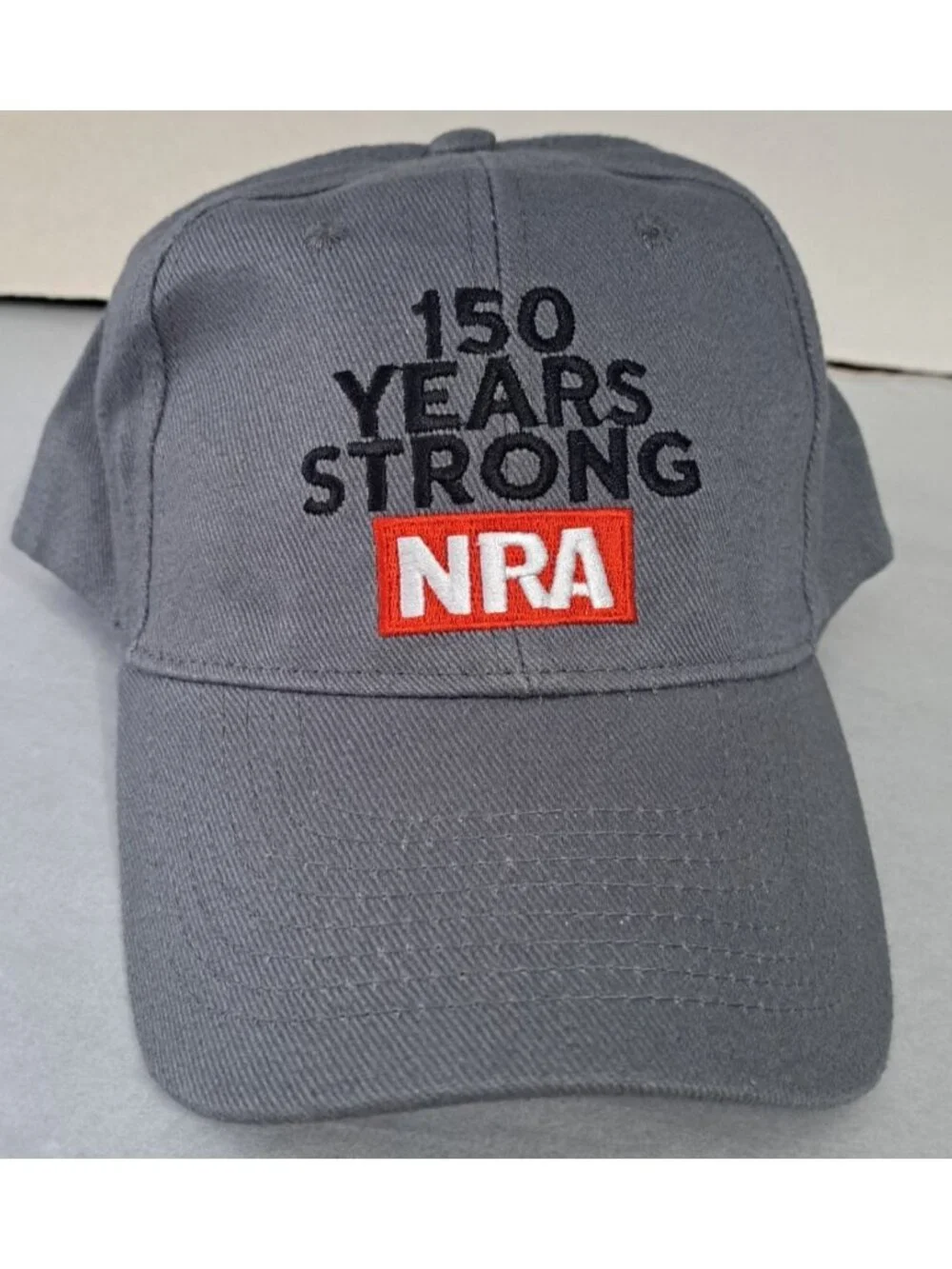 NRA 150 Years Strong OSFA Gray Baseball Hat Cap Adjustable Strap National Rifle